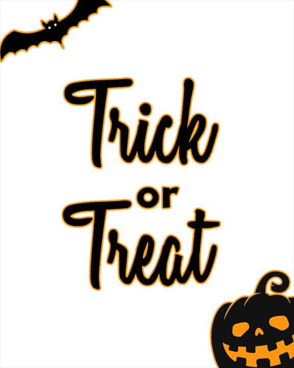 halloween sign printable trick or treat