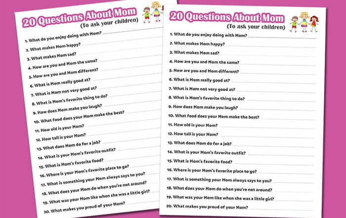 questions about mom free printable