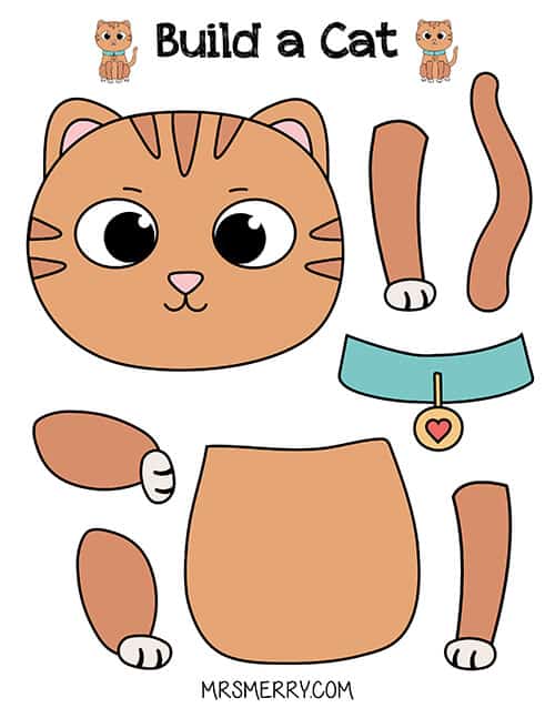 free printable for kids build a cat in color