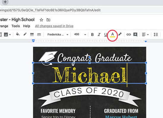 change color of text google drawing