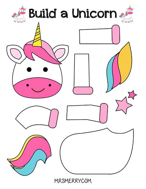 free build a unicorn printable activity for kids