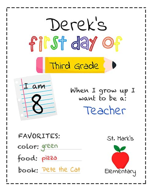 free first day of school personalized sign