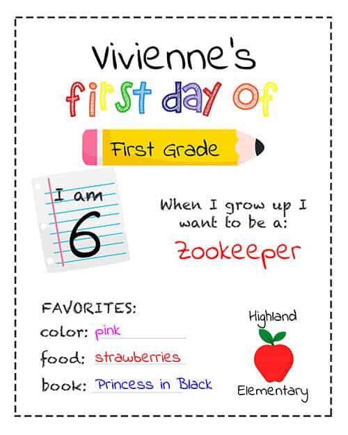 free back to school personalized sign printable