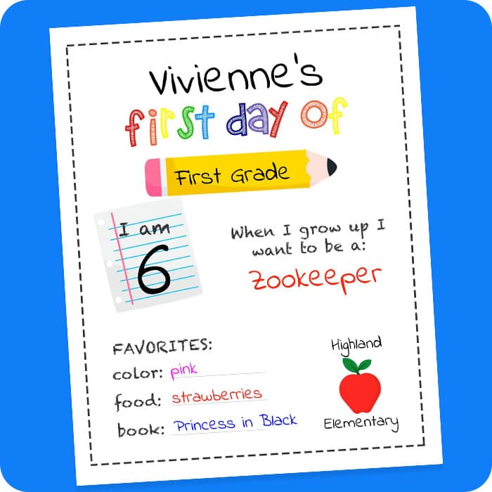 first day of school signs editable