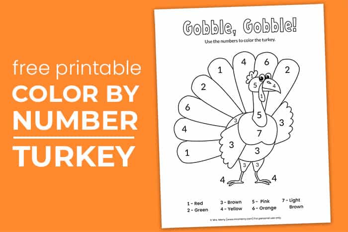 free printable color by number turkey worksheet