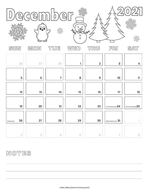 free december 2021 printable calendar