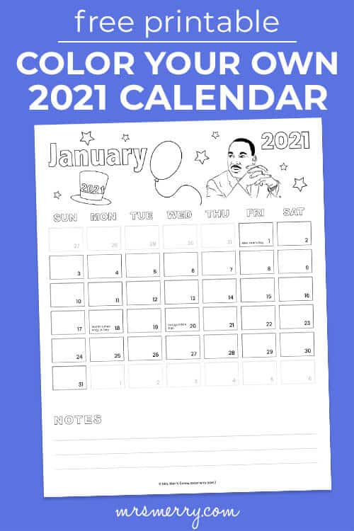 free printable color your own 2021 calendar pinterest