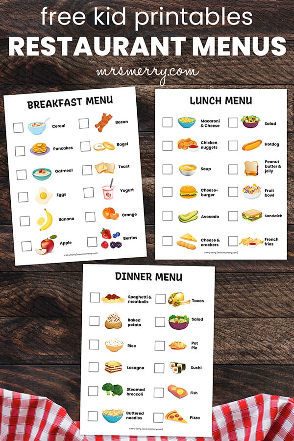 free restaurant menus for kids to laminate