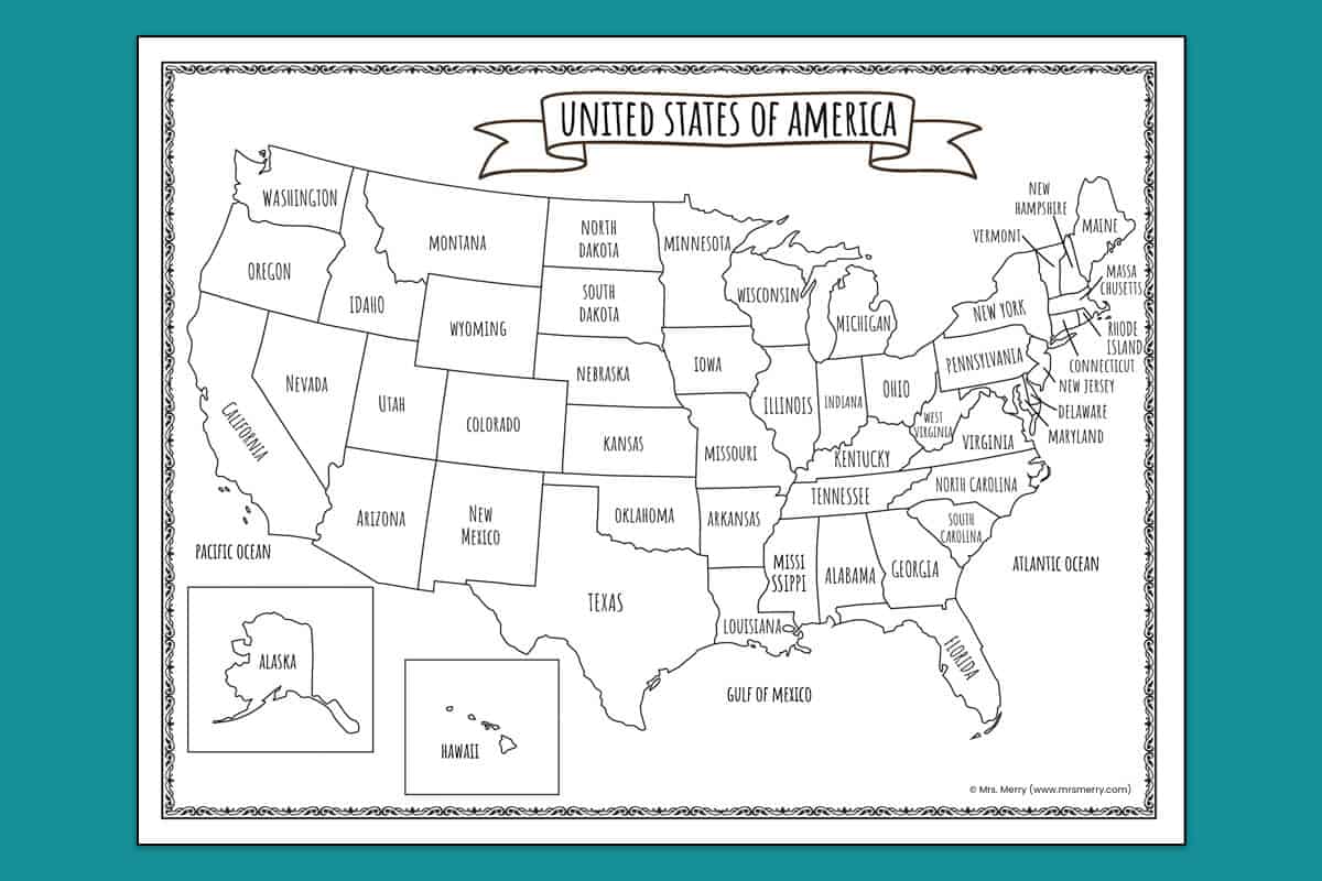 Printable Map of the United States - Mrs. Merry Within Blank Template Of The United States