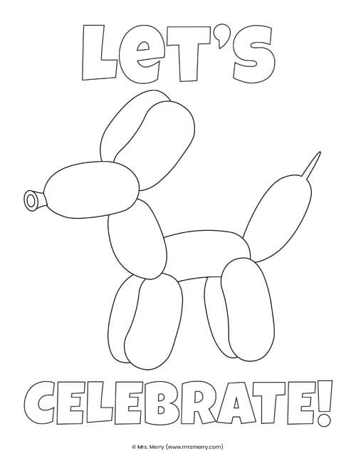 let's celebrate balloon animal coloring page