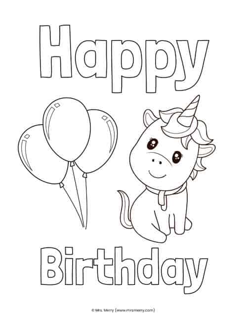 free printable unicorn happy birthday coloring