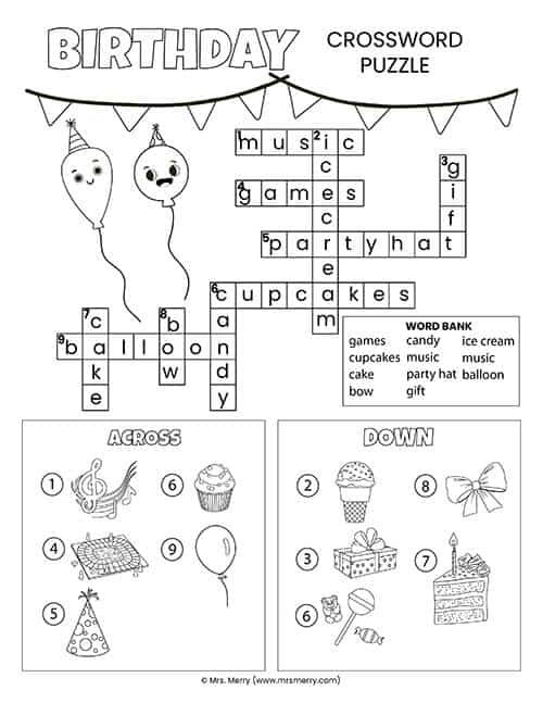 answer key for crossword puzzle for kids