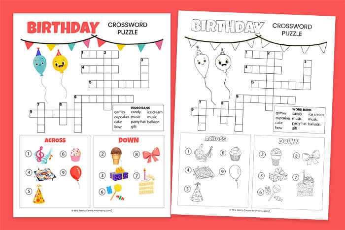 birthday crossword puzzle for kids printable