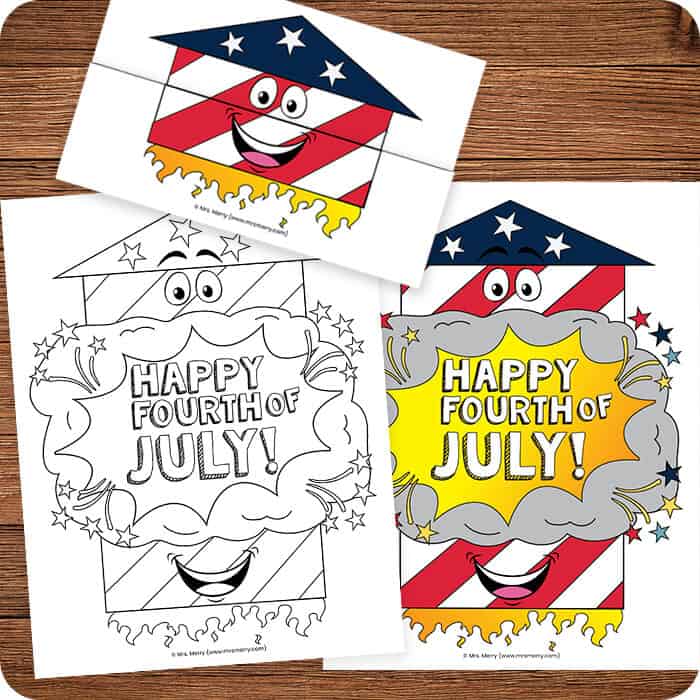 fourth of july folding printable and coloring page