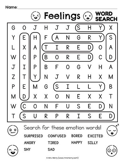 answer key feelings word search puzzle
