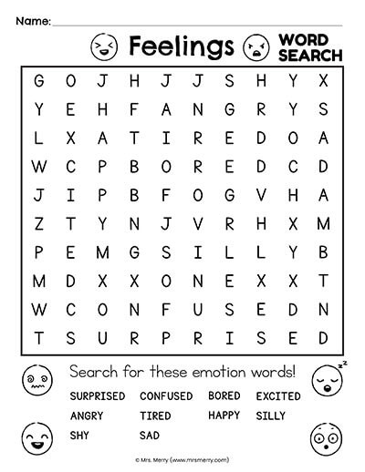printable feelings word search puzzle