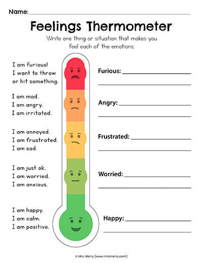 feelings thermometer worksheet emotions