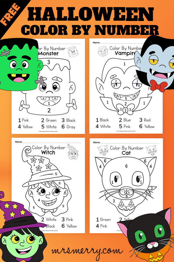 halloween color by number printable pinterest pin