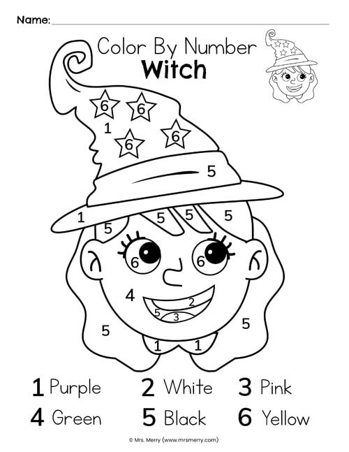 free halloween color by number witch