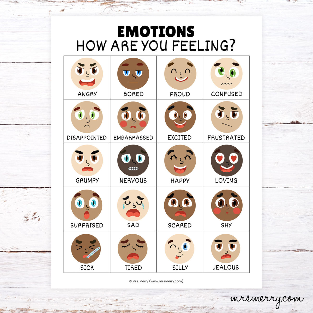 emotions feelings chart for kids printable