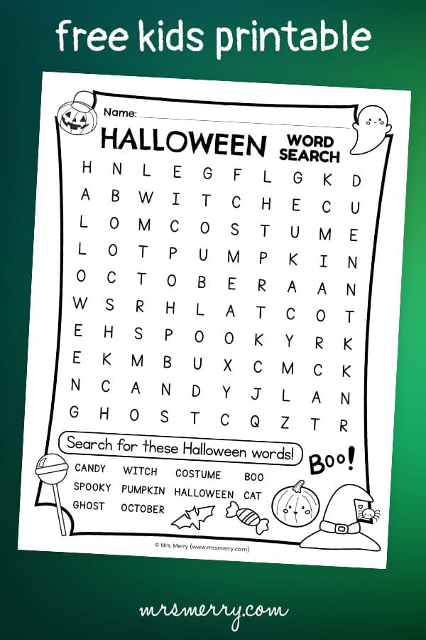 halloween word search printable