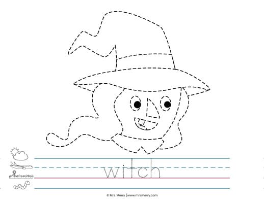witch tracing worksheet sky line