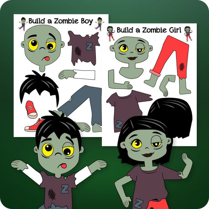 build a zombie boy and zombie girl printables