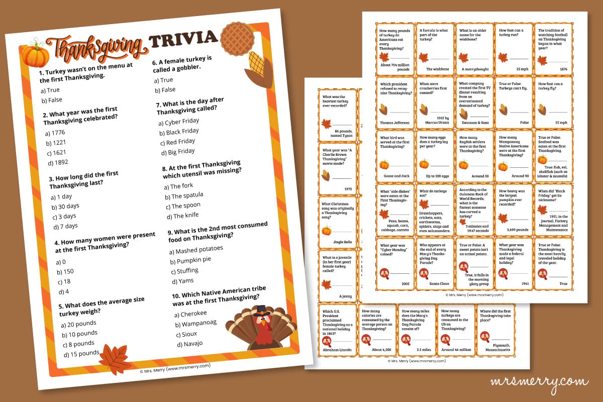60 Thanksgiving Trivia Questions and Answers Printable | Mrs. Merry