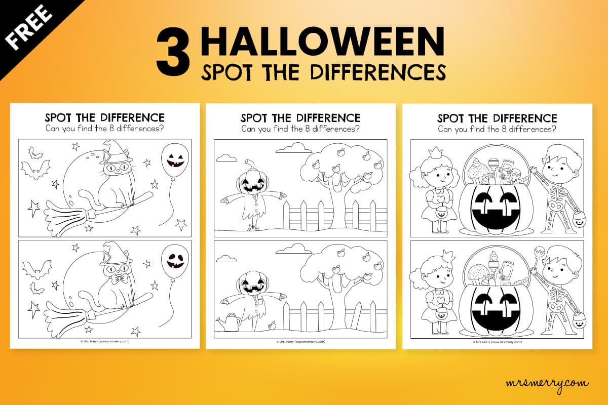 halloween worksheets spot the differences puzzle