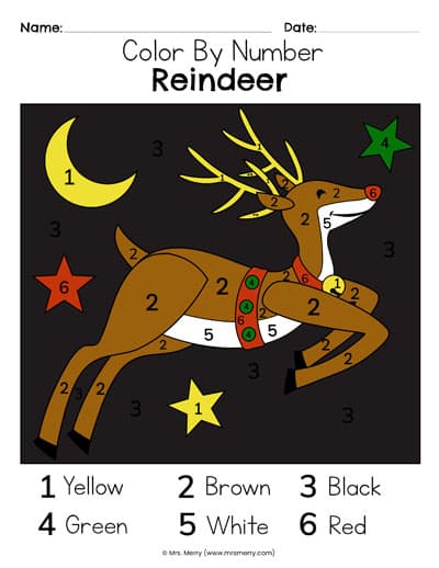 color reindeer coloring page worksheet