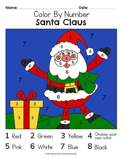 santa color by number printable in color