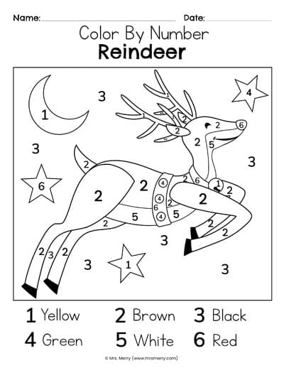 color by number reindeer template printable