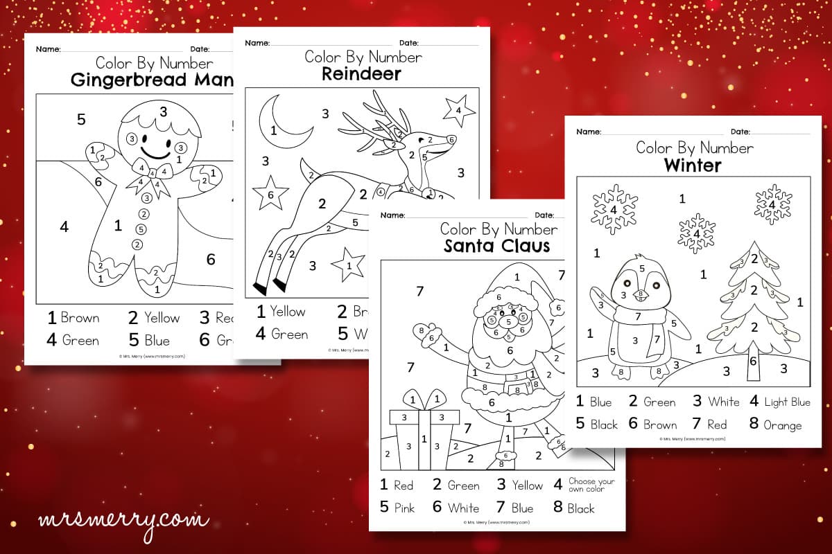 4 color by number christmas printables for kids