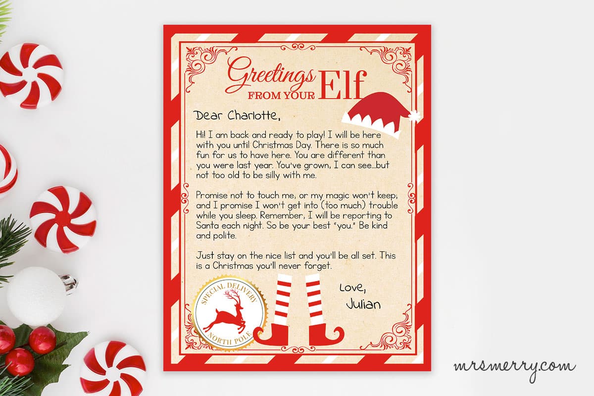 Elf on the Shelf Arrival Letter Personalized Printable  Mrs. Merry With Elf On The Shelf Letter From Santa Template