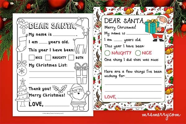 dear santa printables for kids