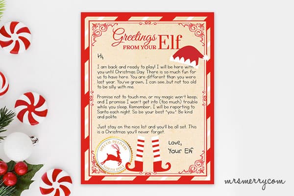 generic elf on the shelf letter from kids
