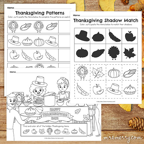 preschool thanksgiving worksheets bundle