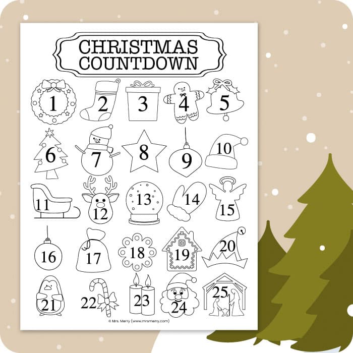 Christmas Countdown Printable | Coloring Christmas Calendar | Mrs. Merry