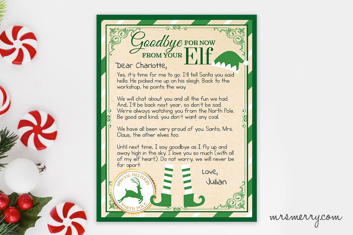 elf on the shelf goodbye letter by mrs. merry
