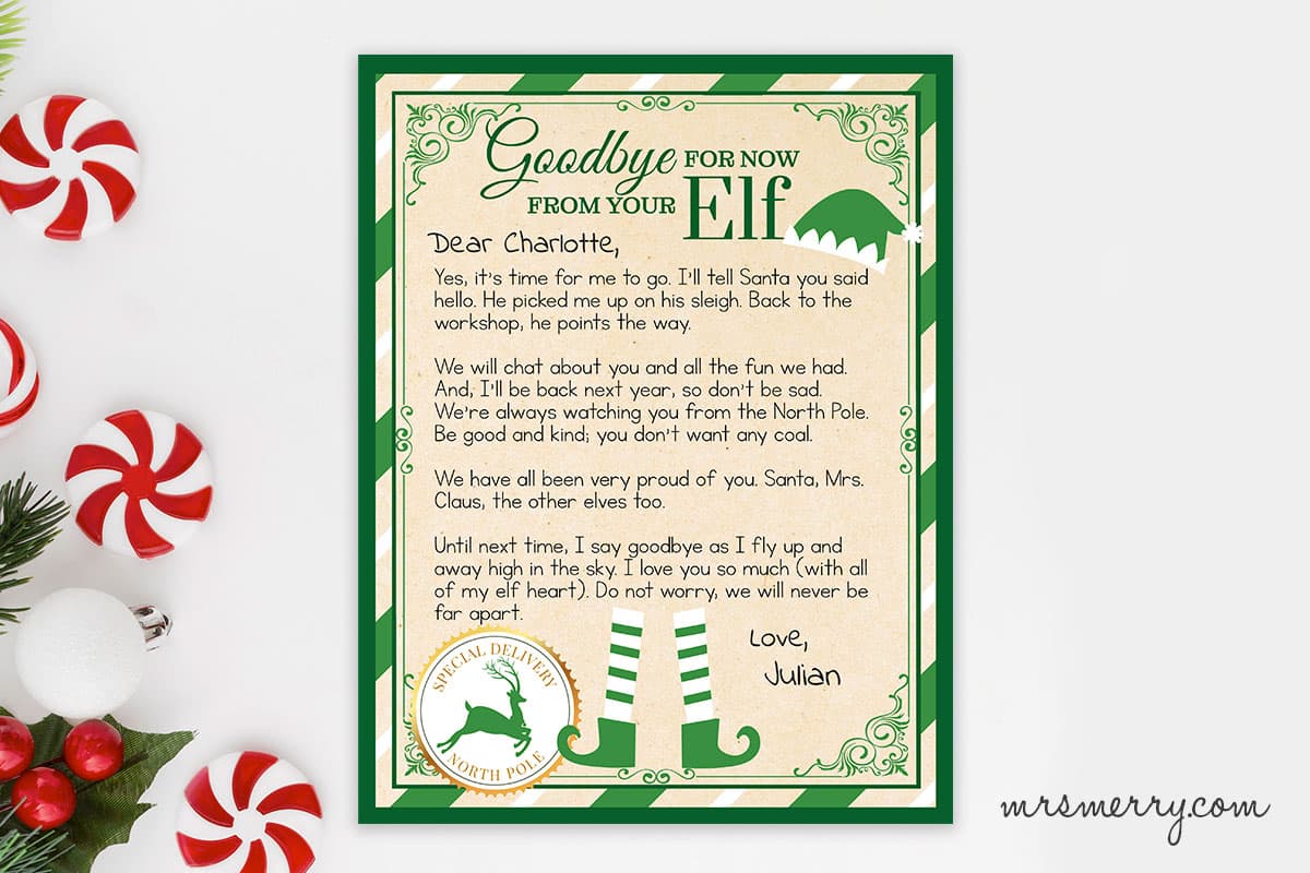 Free Elf on the Shelf Goodbye Letter Printable | Mrs. Merry