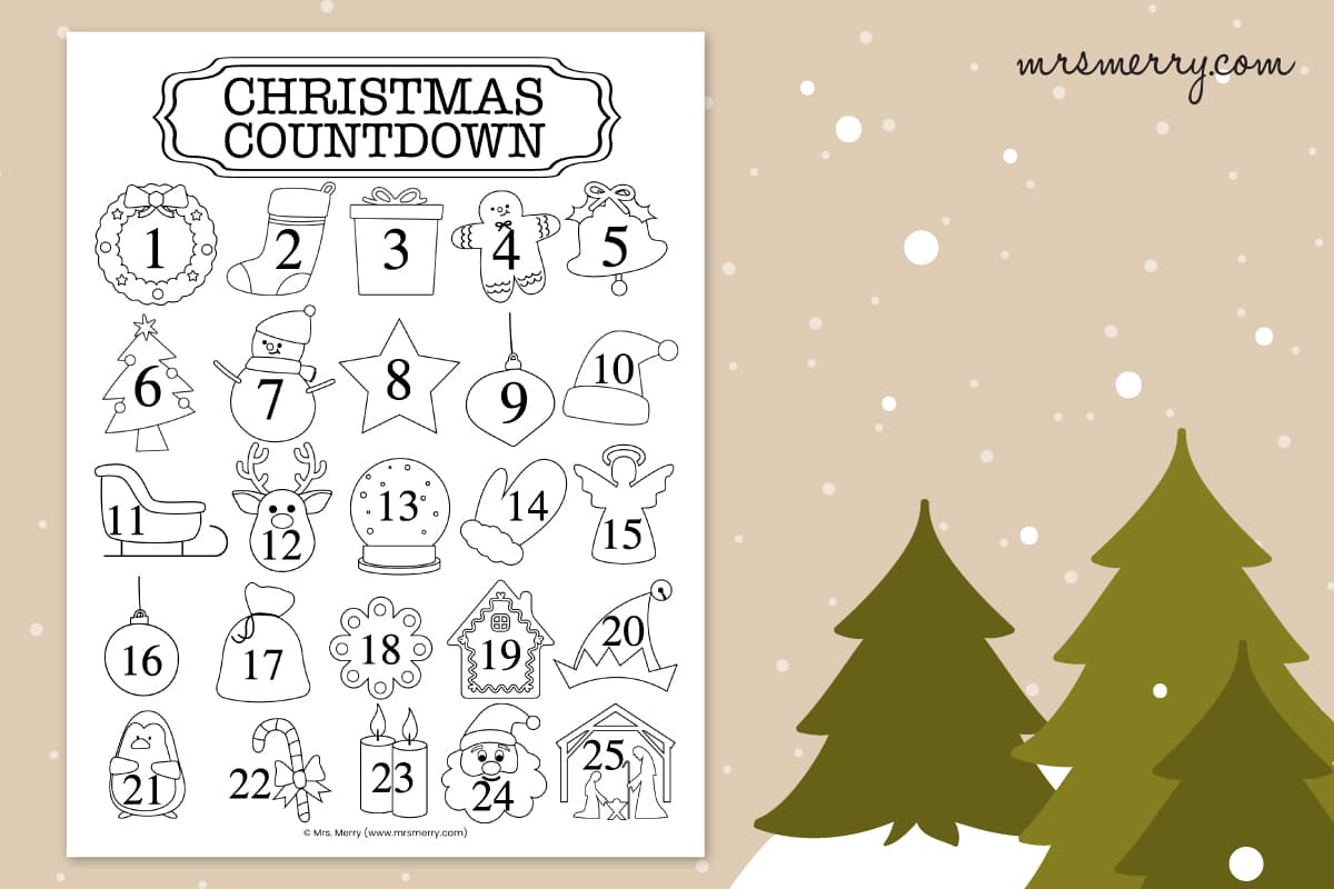 christmas countdown printable coloring calendar