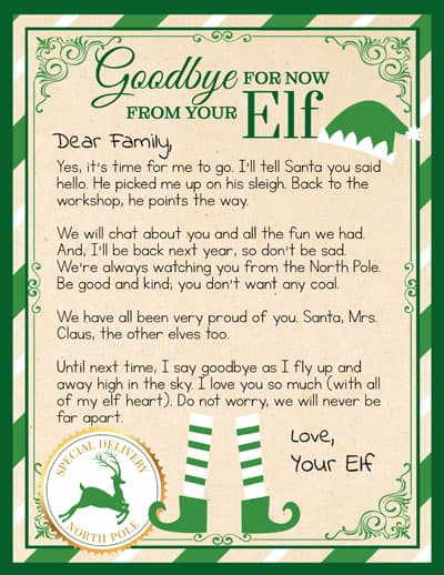 free elf on the shelf goodbye letter