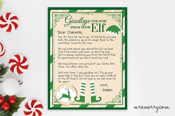 simple elf on the shell goodbye letter