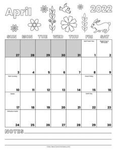 free april 2022 printable calendar with holidays