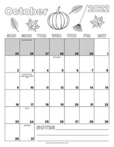 october 2022 printable calendar with holidays