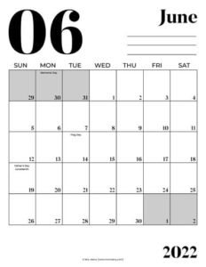 june 2022 calendar printable