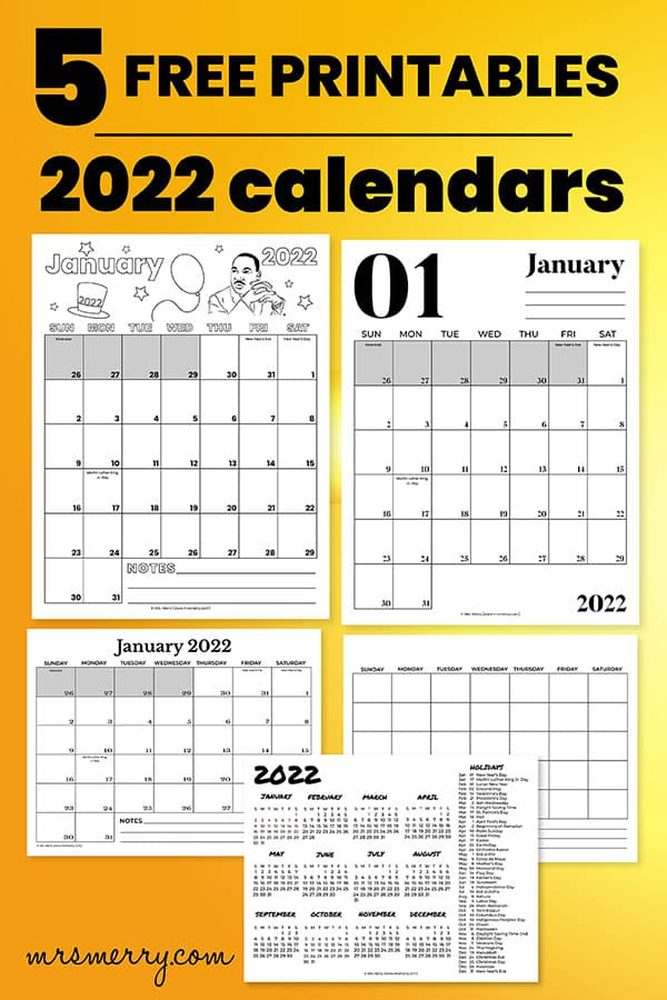 2022 printable calendar 5 free