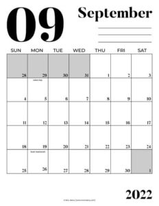 2022 calendar printable september