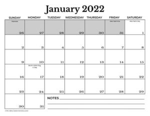free january 2022 printable with holidays