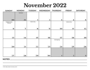 november 2022 printable calendar free